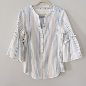 Vertical Striped Boho Tunic Top MED Flare Sleeve Peasant Beachy Relaxed Women